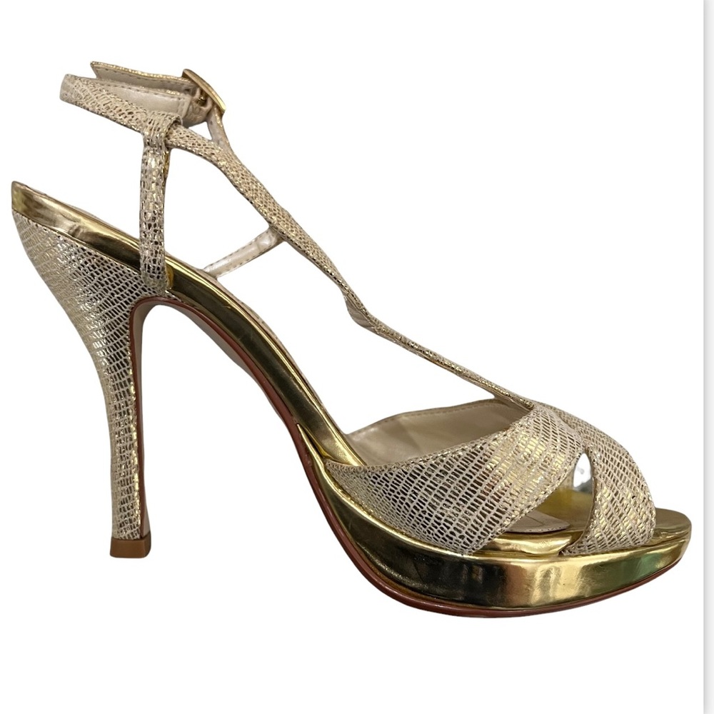 Caparros Gold Reptile Strappy Heeled Sandal